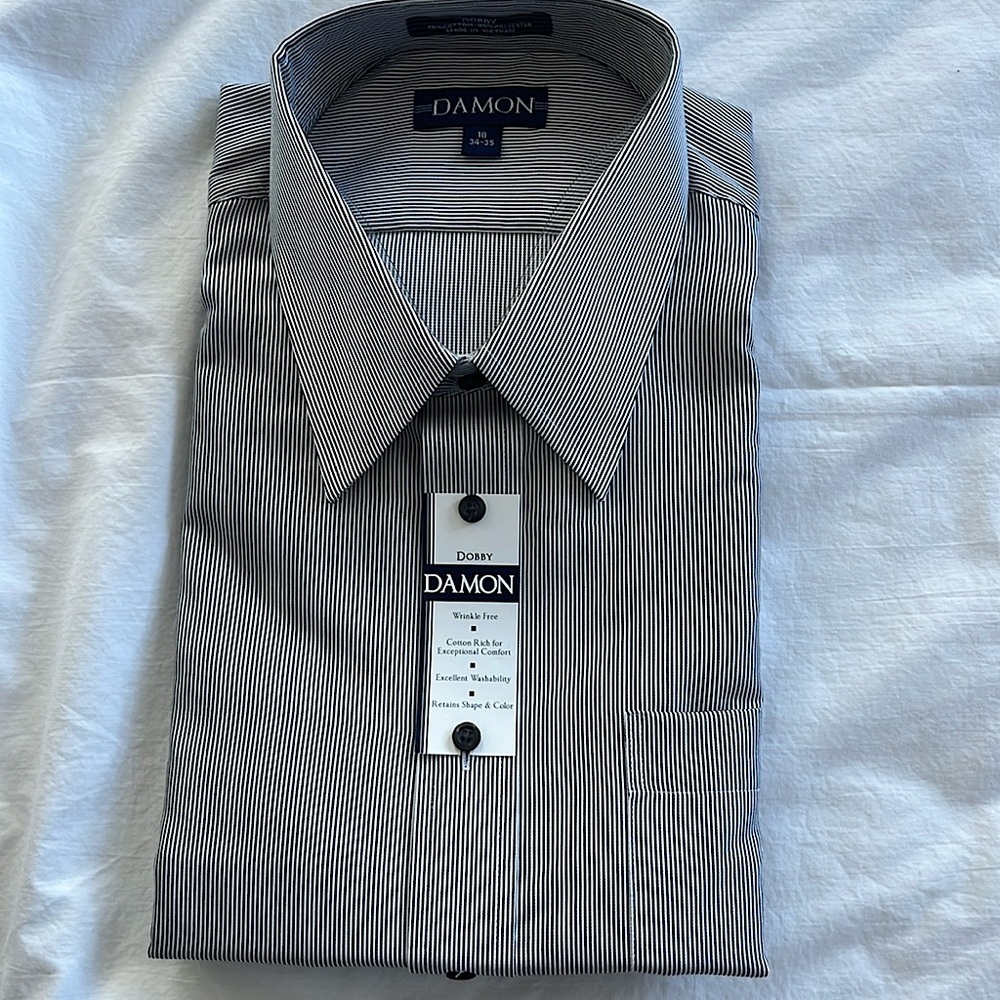 NWT Men’s Damon LS Black stripe dress shirt. 
18 - 34/35